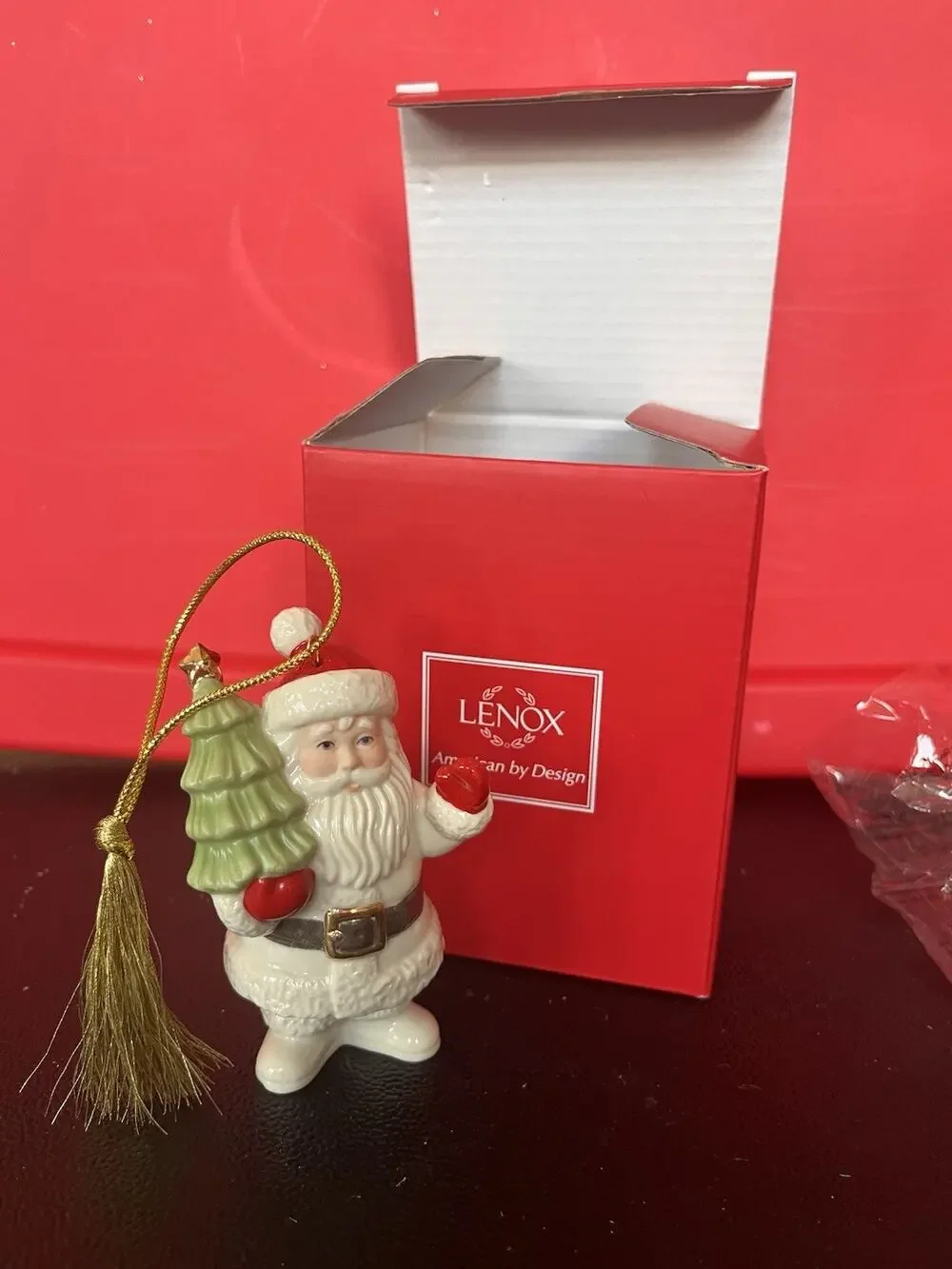Lenox Christmas Ornament-Santa Holding Tree With Box Not Original Box ￼